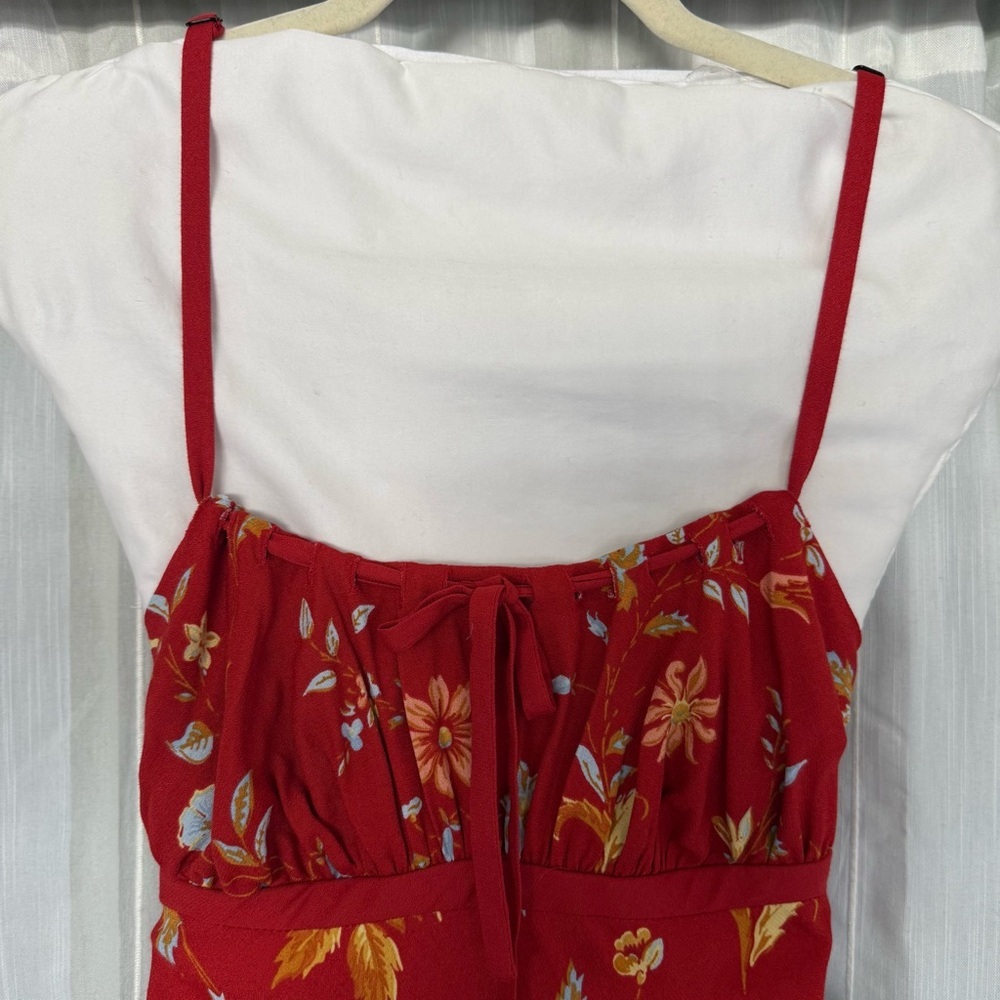 Reformation Camira Crepe Midi-Dress in Borsa Floral Red | Size 0 - Picture 6 of 14